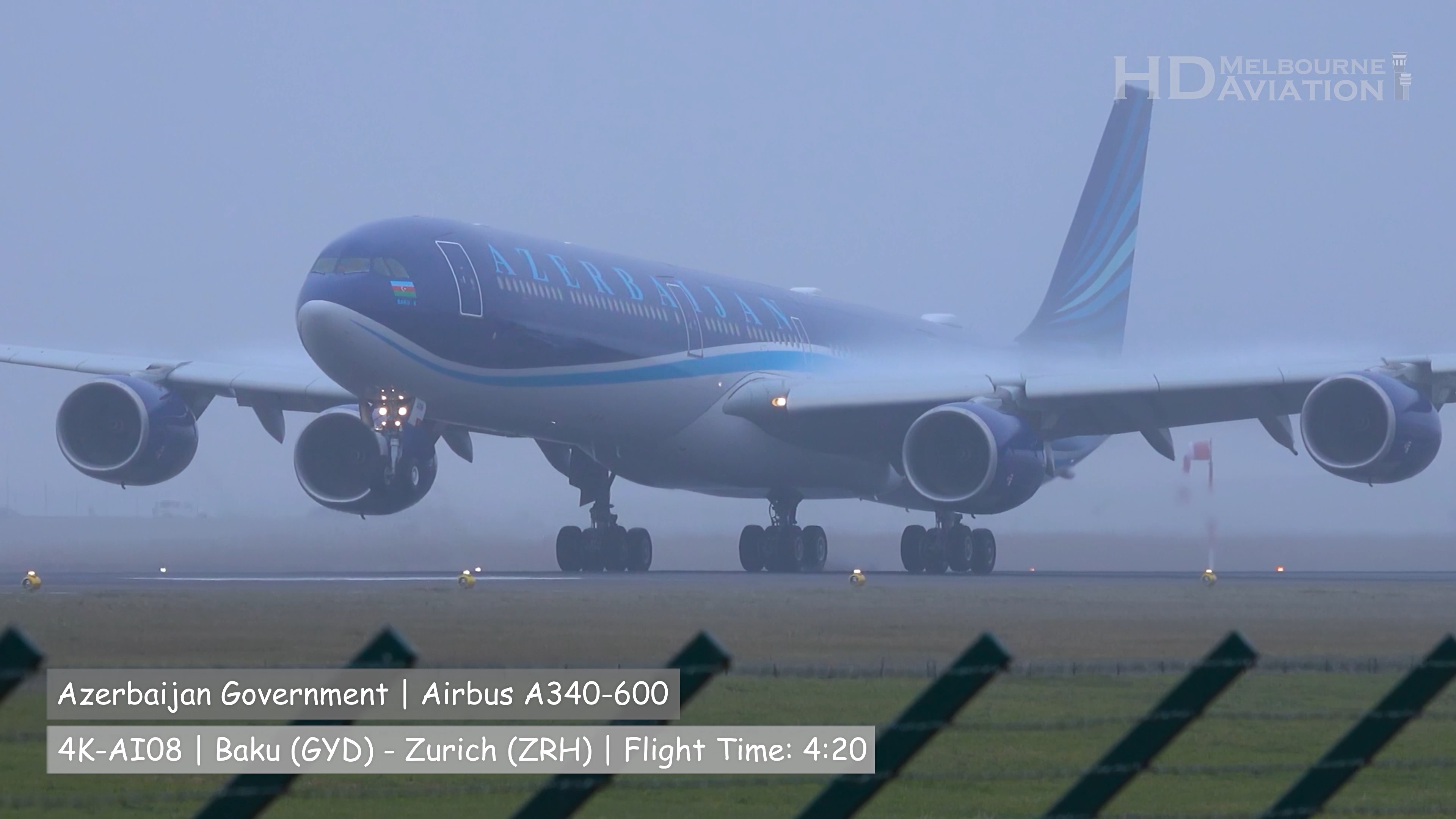 ✈️ FOGGY Azerbaijan Airbus A340-600 Landing at Zurich Airport