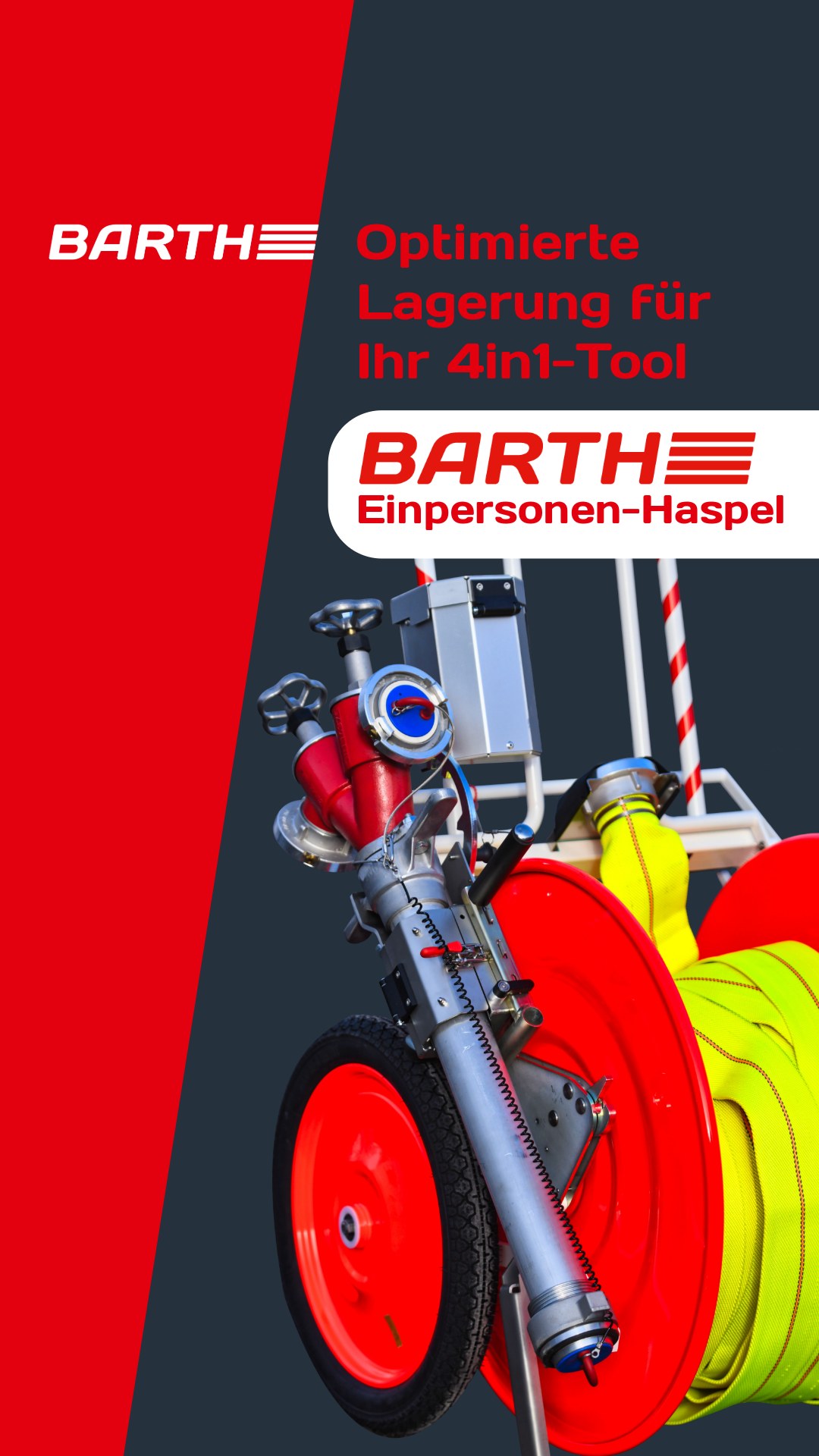 SOFORT EINSATZBEREIT UND IMMER ALLES DABEI 💯🔥, Für alle Feuerwehren, die auf unser BARTH 4in1-Tool umsteigen möchten, haben wir eine passende seitliche Lagerung für unsere BARTH Einpersonen-Haspeln