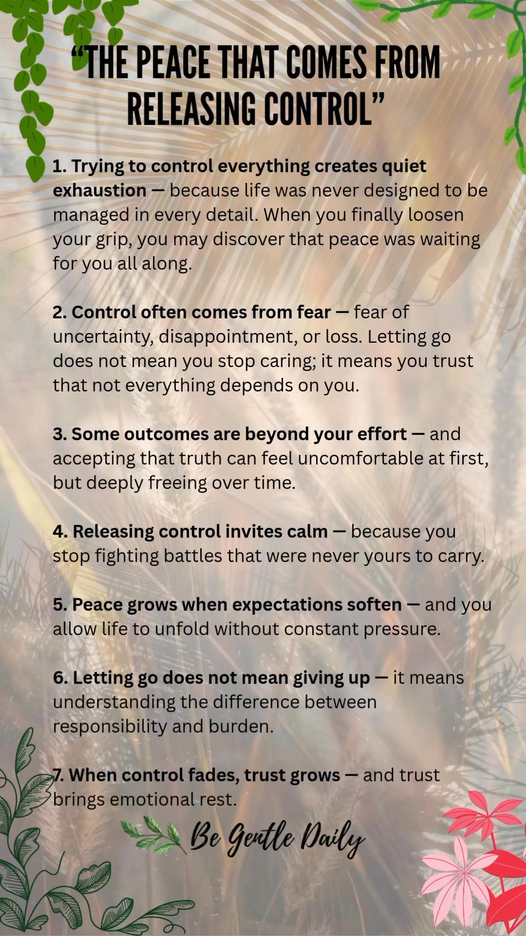 The peace that comes from releasing control #begentledaily # ...