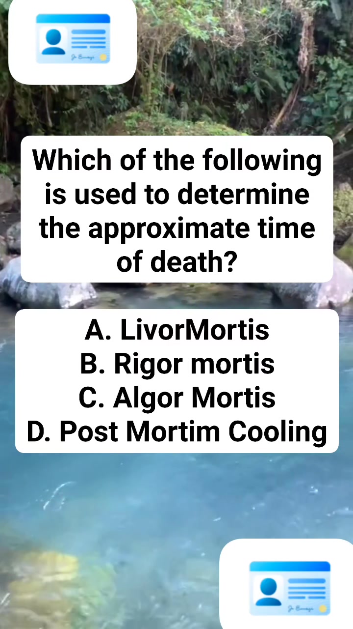 bac test rigor mortis water is very important in determining the approximate time if death for it start at 2 to 6 hours and competes in?? A. 24hours B. 36hours C. 12hours D. 48hours Production Of Vitamin B12 Volume_30ml Quantity:2 pcs.