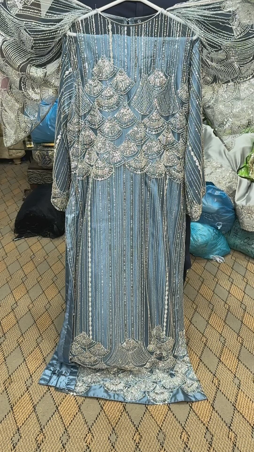 Ice Blue Cap Style Bridal Dress with Heavy Turkish Cutdana Work in Karachi
