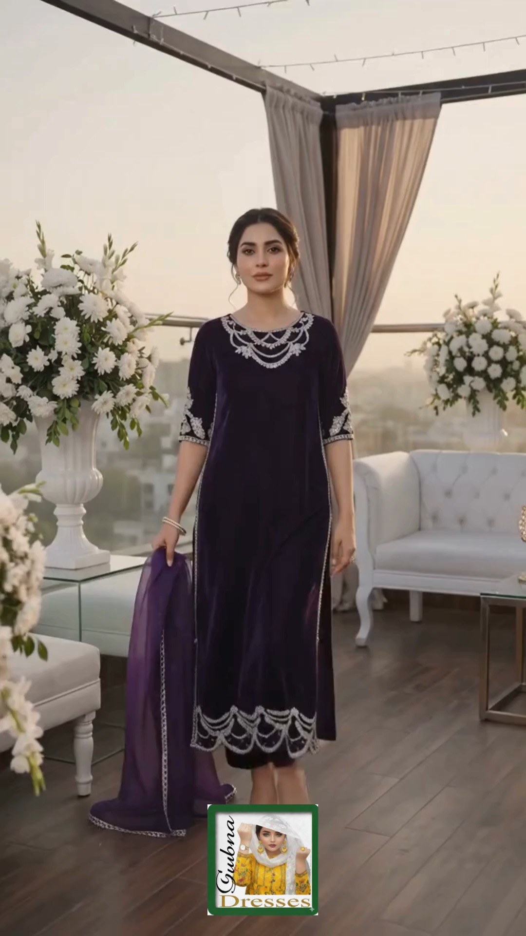 velvet formal dresses pakistani **💜 Purple Dress with Silver Embroidery ✨ Flowing Leopard Gown