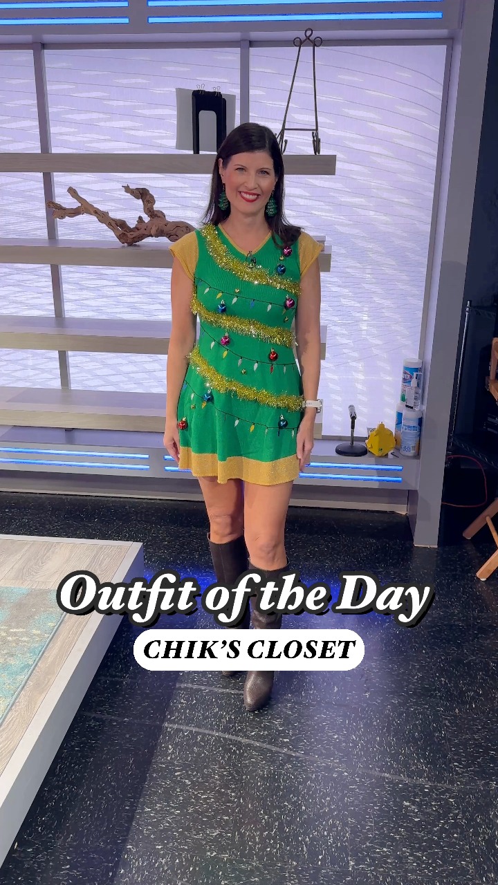 with love derek christmas dress Tree dress? Yes, tinsel and all! 💎: Christmas Tree earrings from Walmart. Walmart 👗: Love, Derek. @withlovederek👢 : Naturalizer Naturalizer #OutfitOfTheDay #OOTD #ChiksCloset #WhatIWore Introducing the Derek Little