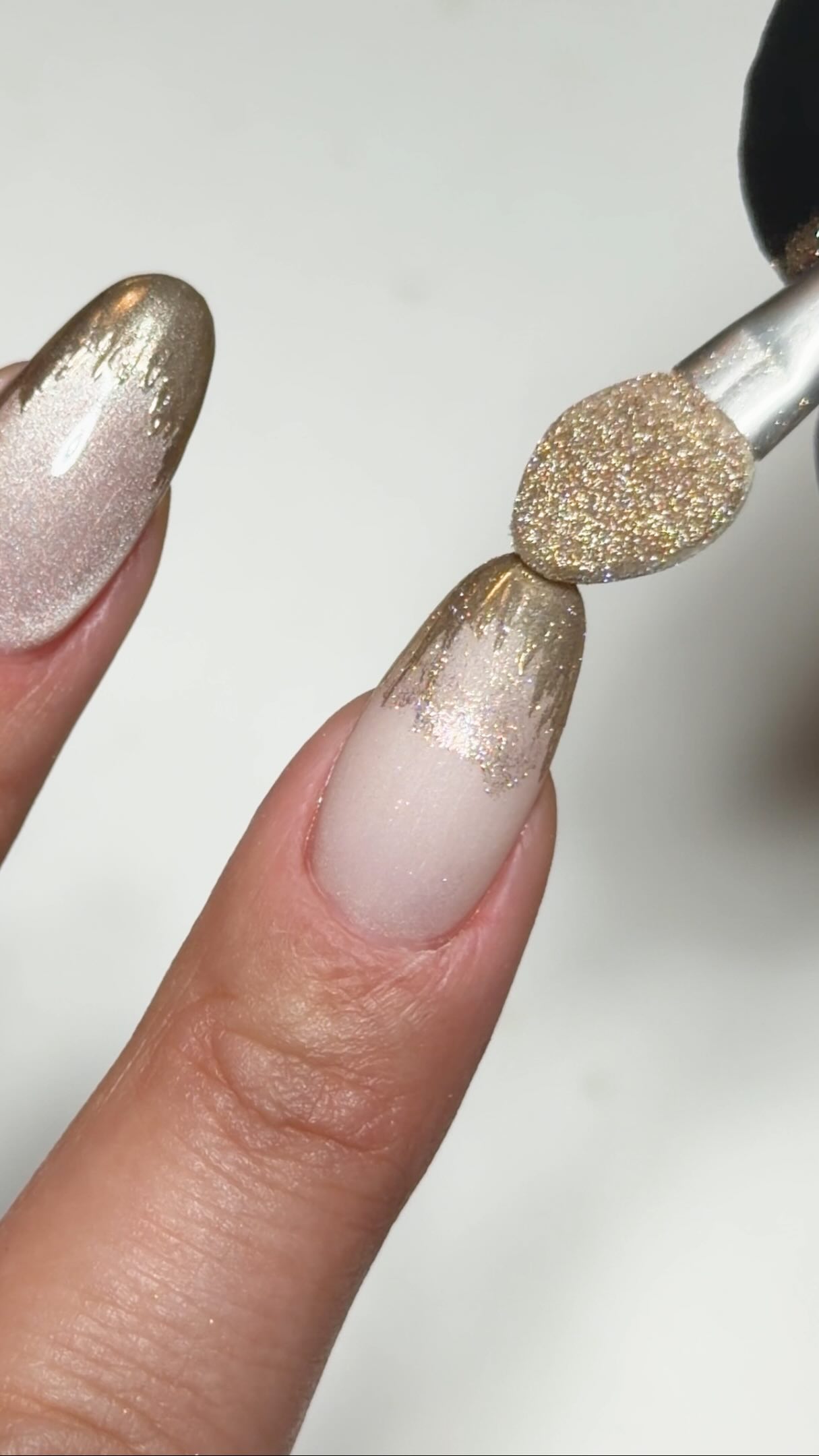 A little luxury in every set ✨⚜️, Silk Dress Magnetic sets the scene for this elevated nail art, finished with textured 3D Studio Gel™ tips, Blonde Chrome Pigment and a glossy layer of Extreme Shine., 
