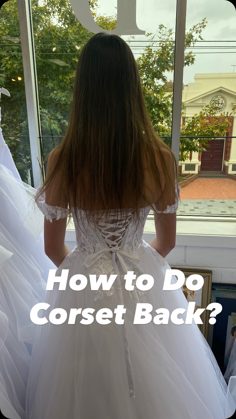 How to do corset , Loosen first., Thread from bottom to top, then lace down., Always go under each loop. Keep it even., Tighten gently while smoothing the back., Tie a bow, tuck the ribbon, z