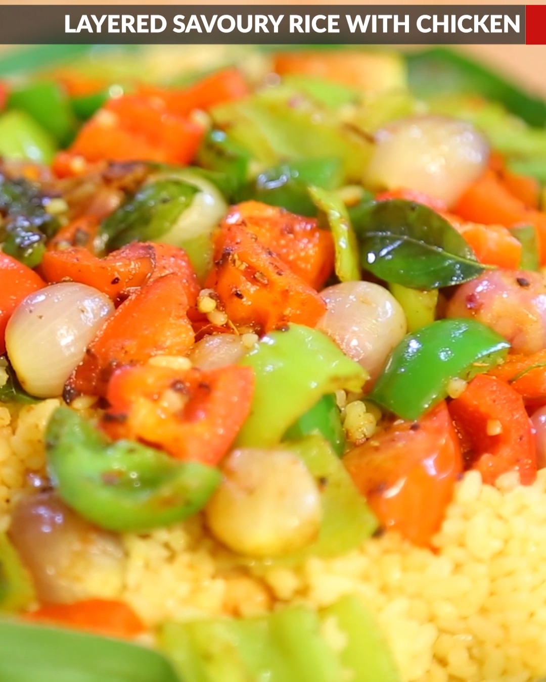 Celebrate with a savory treat! 🥘 Layered rice with chicken and mixed ...