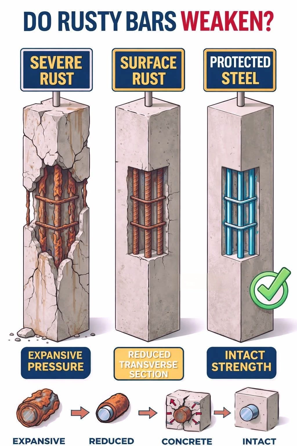 Rust Impact in Reinforced Concrete - Severe Rust - Causes expansive ...