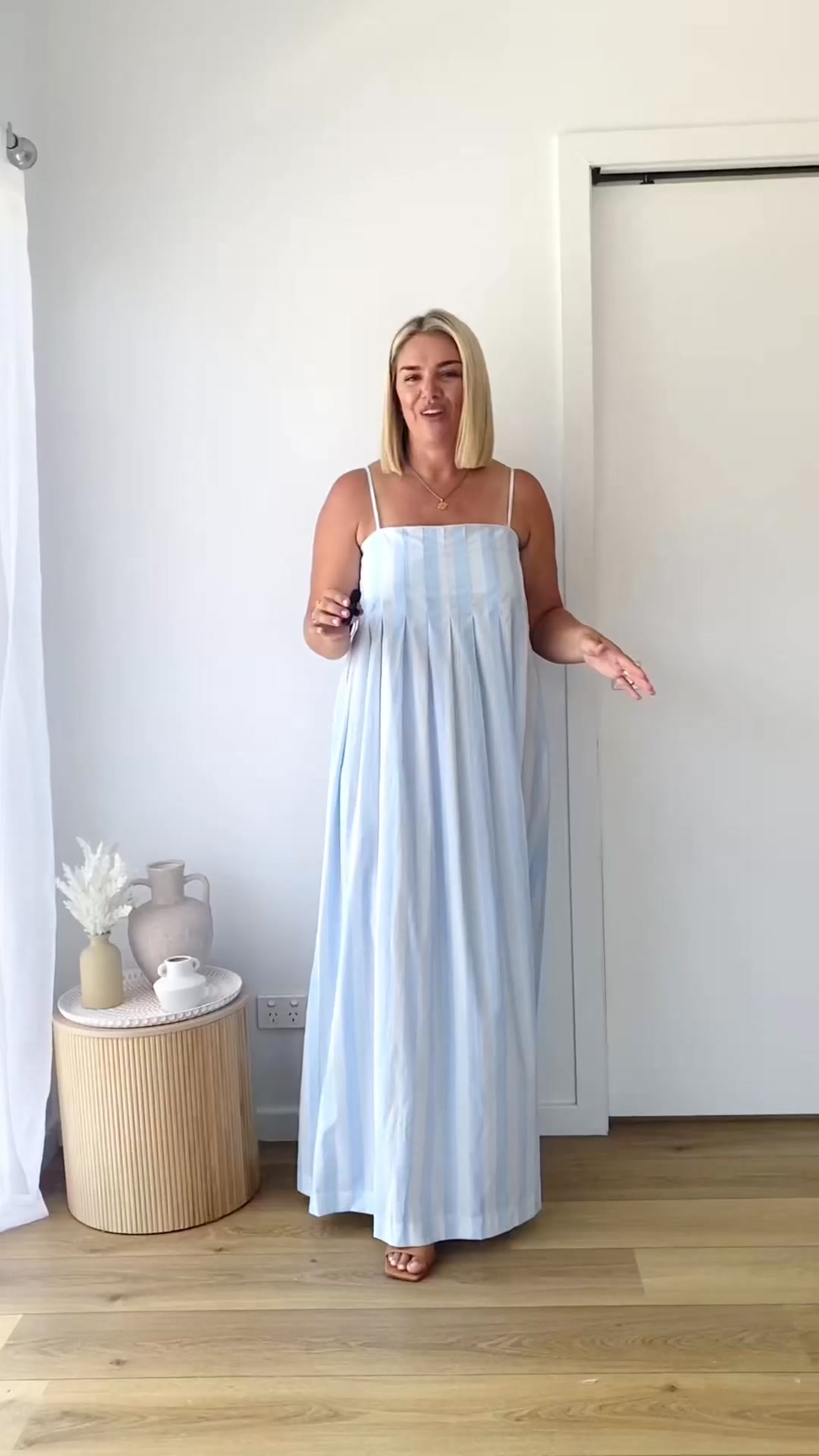 chinese dress ladies Striped Jacquard Maxi Dress in Blue Stripe – MONSE main image 1