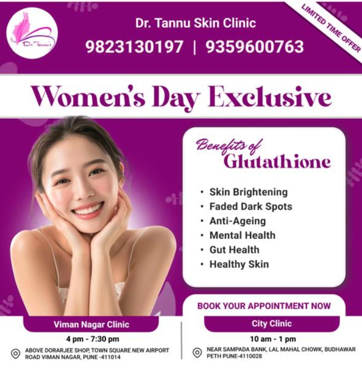 glutathione shop in pune WELCOME TO DR TANNU SKIN CLINIC Revitalize your skin's natural glow with our expert skincare treatments Skin Clinic, Our Specialization *SKIN *HAIR *NAIL* COSMET Flavour:Strawberry Filipino Glutathione Fennel Seed ingredient: Vegan
