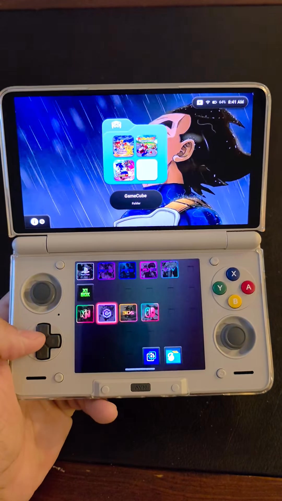 What front-end launchers work with Ayn Thor handheld gaming device?