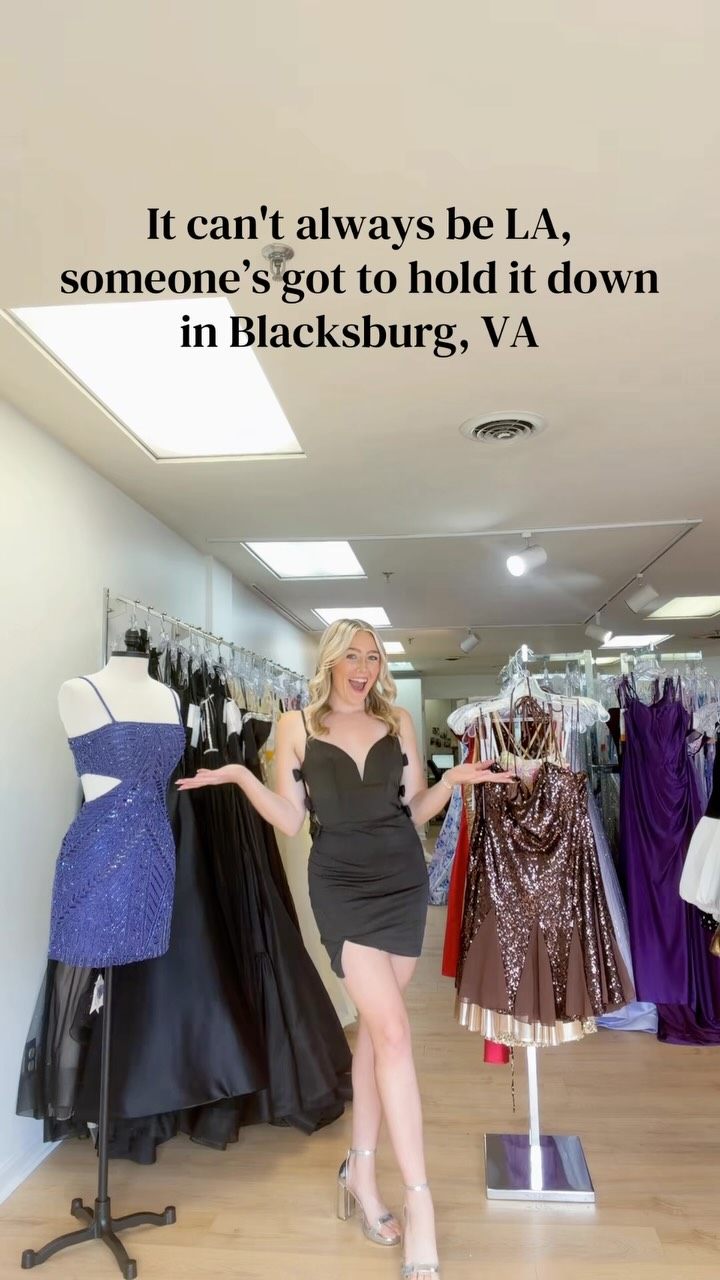 Blacksburg, Virginia, we’ve got you 🖤 Come stop by Chantilly Lace Blacksburg to find your perfect dress!, Dress: Dave & Johnny, Style 12387, 👗 Mon-Fri 10am-6pm (closed Tues), 🥂 Saturday 10am-5pm 🥂, 🛍️ 