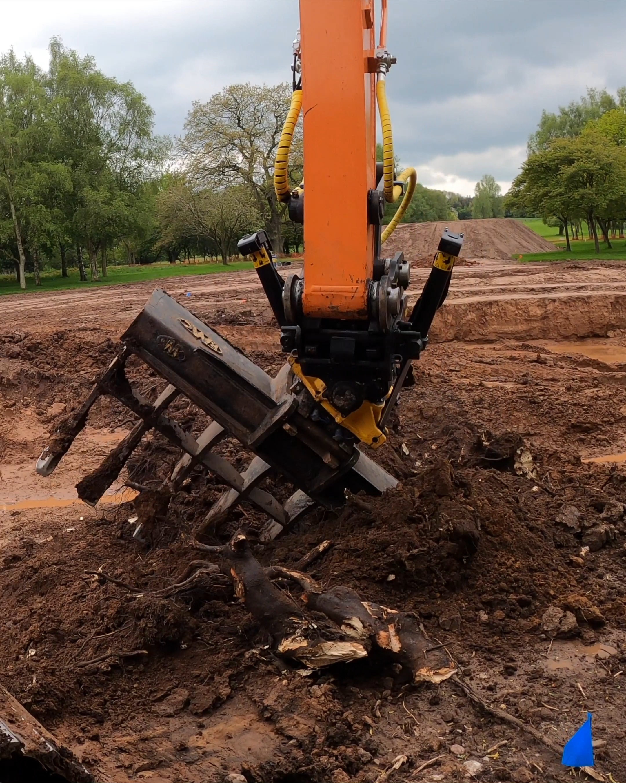 Taking out a Stump | P Quinn Construction using a root rake with engcon ...