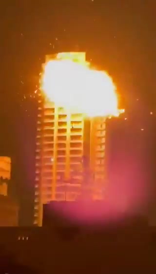 Iranian drone hit the Era View Tower in Manama, Bahrain. The building ...