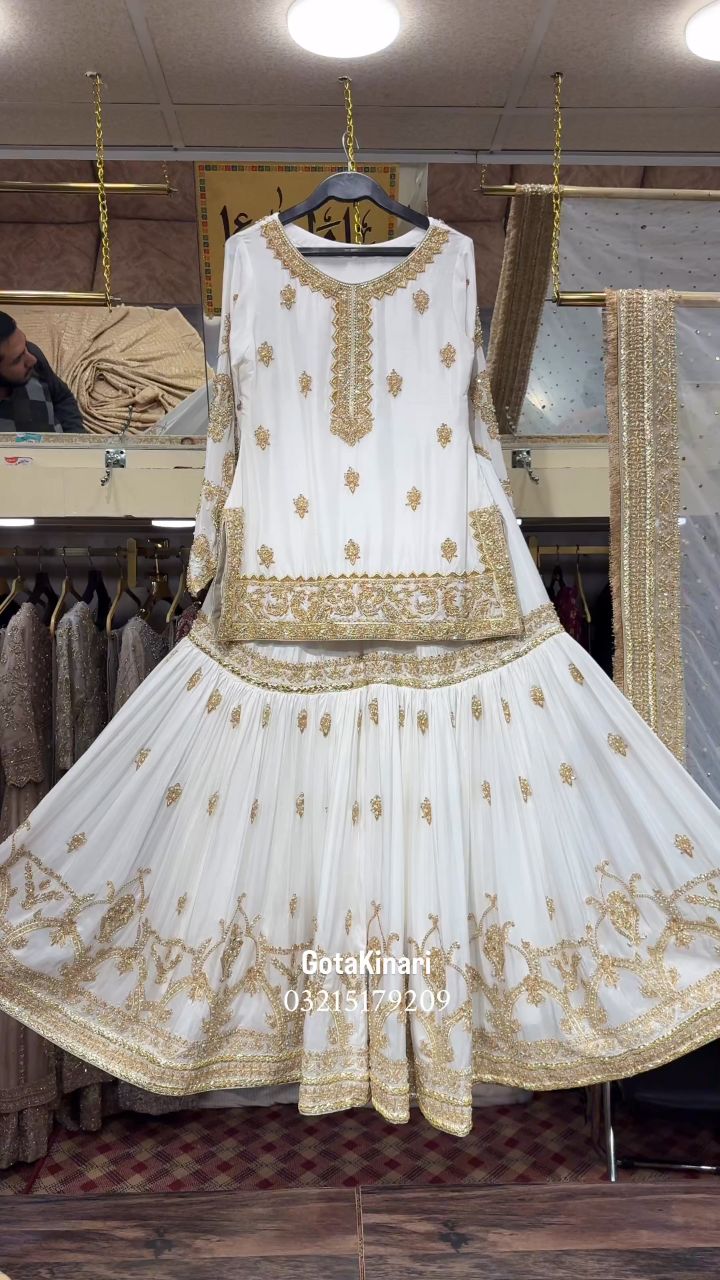 nikkah dress white and gold for Nikkah Bride. Gotakinari by Yasir., To order: 03215179209, A perfect blend of grace luxury 🤍✨, This stunning ensemble, adorned with intricate embroidery and a 1219