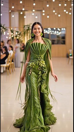 dress made of green leaves Weaving coconut into prom night 🌿🌴👗👰‍♀️, #wofencoconutleafdress , #NatureArt, #artwork , #love , #prom | Yenny Darome green dress wrap