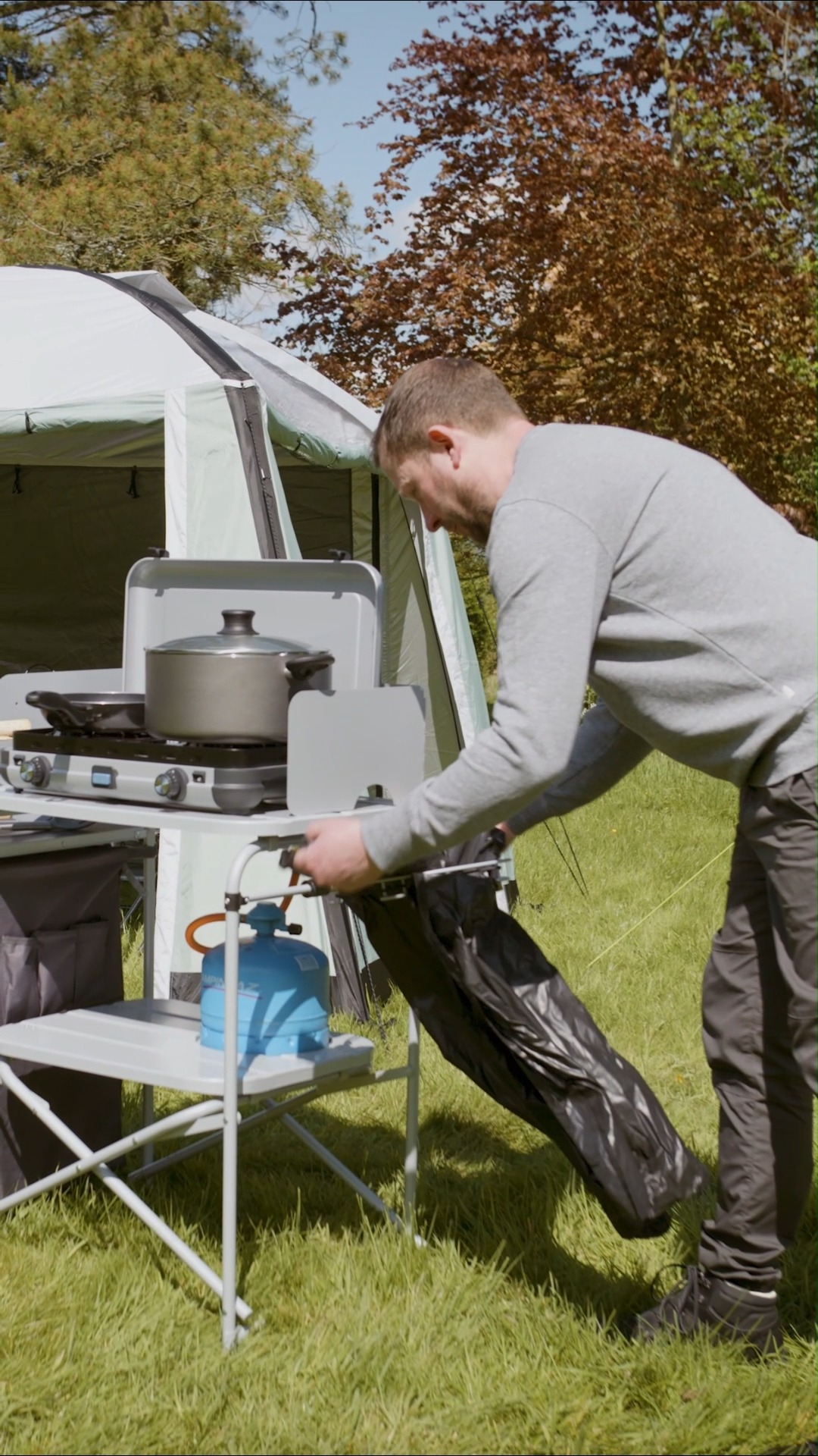 The campsite kitchen set up that is made for your type A friend