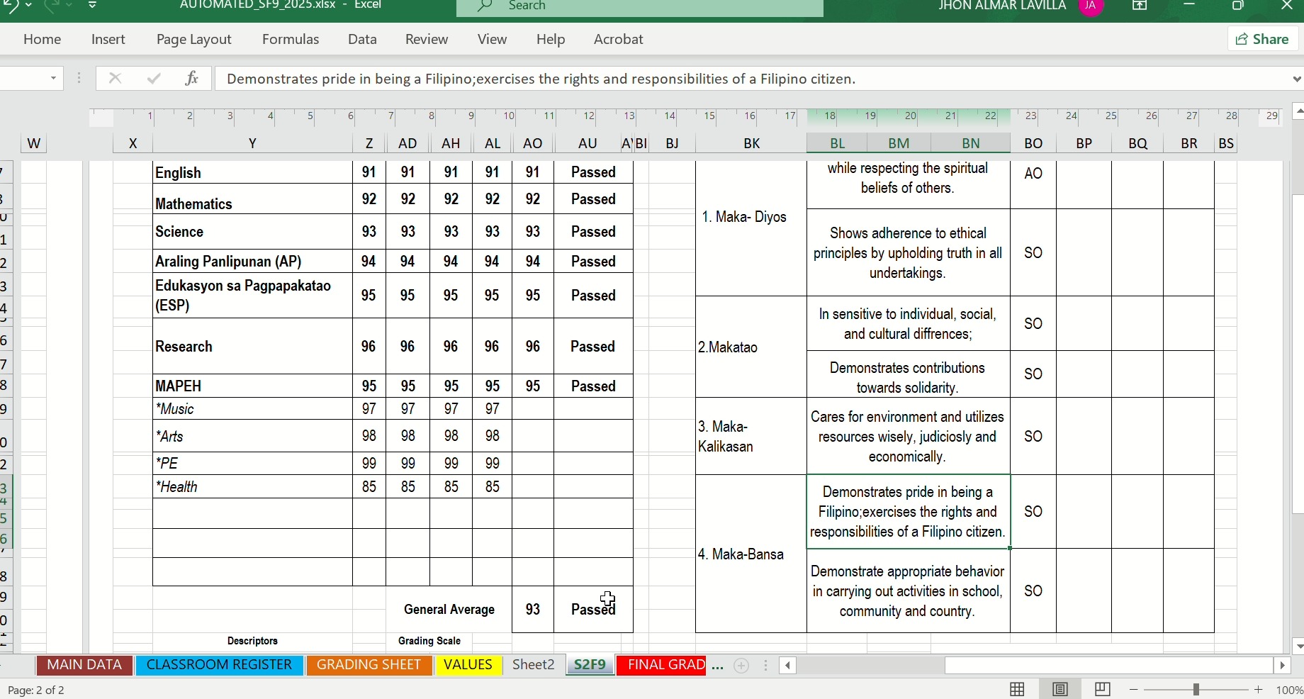 Hello Teachers. Automated SF9 and a modified SF10 file compatible to ...