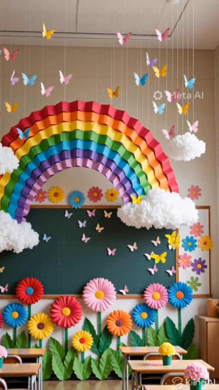 Beautiful paper craft rainbow theme classroom decoration ideas for all #decor #craft | Alpha kids :worksheets and activities