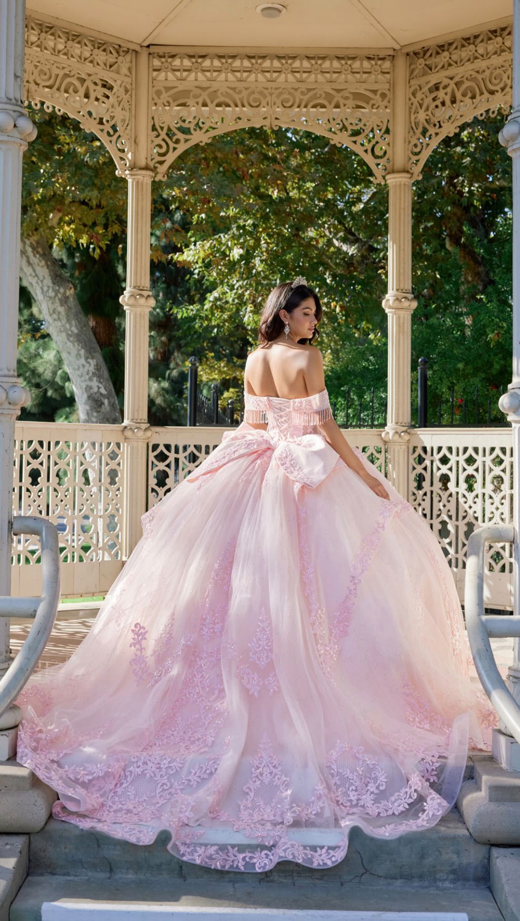 Blush gown with dainty, dangling jewel accents on the sleeves ✨ | Maria's Boutique