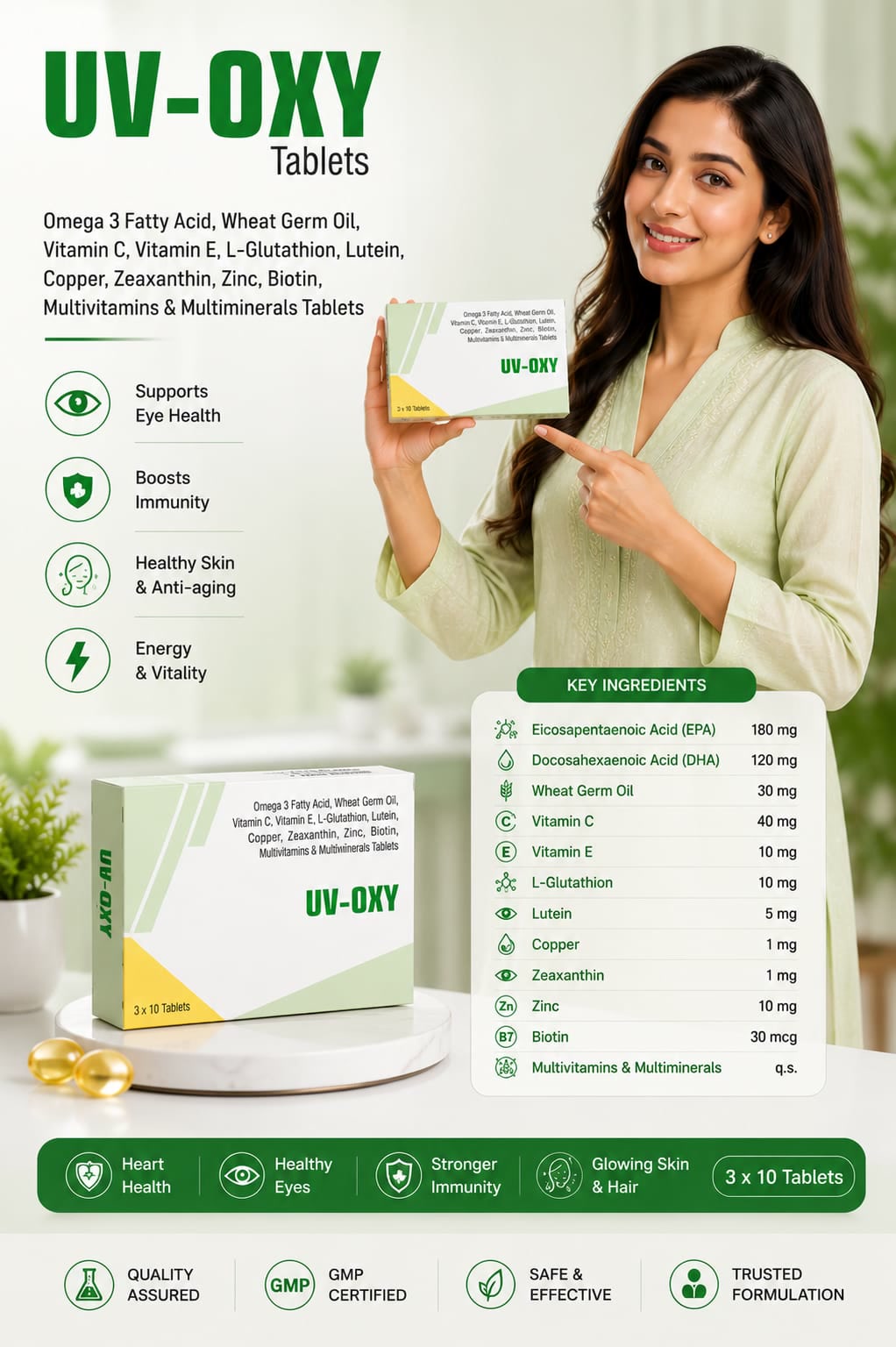 can i take omega 3 with glutathione Looking for a complete wellness solution in one daily tablet? UV-OXY is packed 3, L-Glutathione, and essential vitamins to support everything from your eye health to your skin. It is your Quantity:90ml | 3-month supply ALLIES-DAYS-0 💉 Feeling tired or