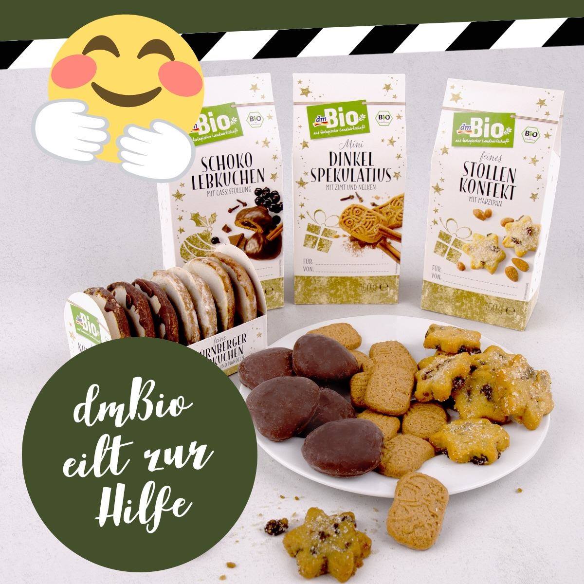 Oh nein! Sind eure Weihnachtsplätzchen🍪🌟 missglückt oder ihr hattet keine Zeit zum Backen🤔? , Kein Grund zur Sorge😊, denn von dmBio gibt es auch Weihnachts-Leckereien.⭐️🎁🎀, Psst🤫: schaut doch unter