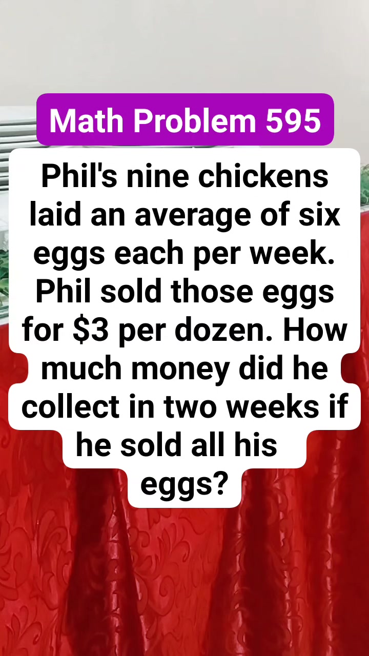 Math Problem 595 Phil's nine chickens laid an average of six eggs each ...