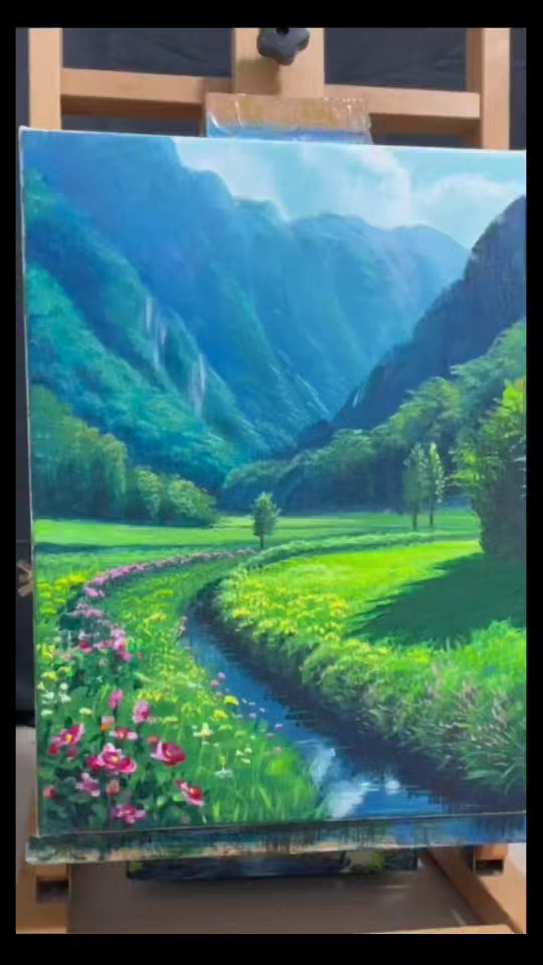 Acrylic painting with flowing streams and colorful flowers.🎨🖌️ . # ...
