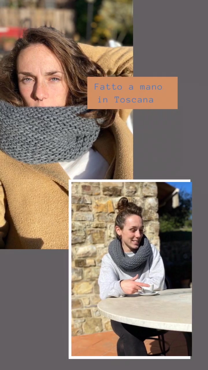 CG - Talento Fiorentino, scaldacollo tubolare lavorato a maglia, invernale, sciarpa ad anello intrecciato in tinta unita, unisex, fatto in Toscana, Made in Italy (Rosso