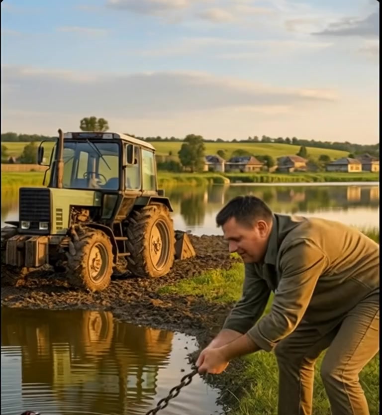 The tractor driver was digging the ground near the river when suddenly ...