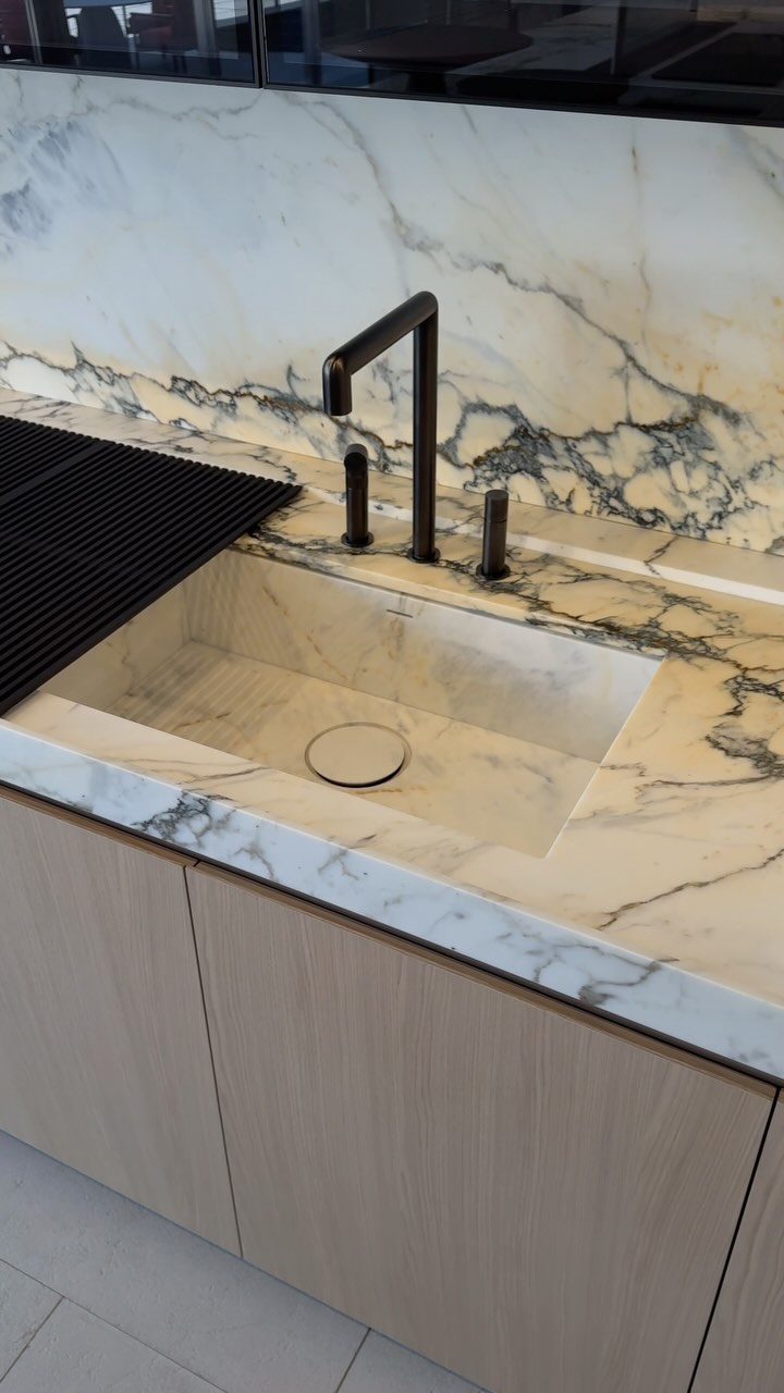 What do you think about this warm-toned marble? Vintage feel, modern ...