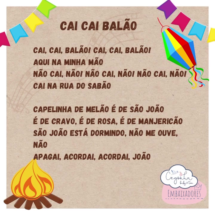 Cai, cai, balão! Cai, cai, balão! Aqui na minha mão Não cai, não! Não ...