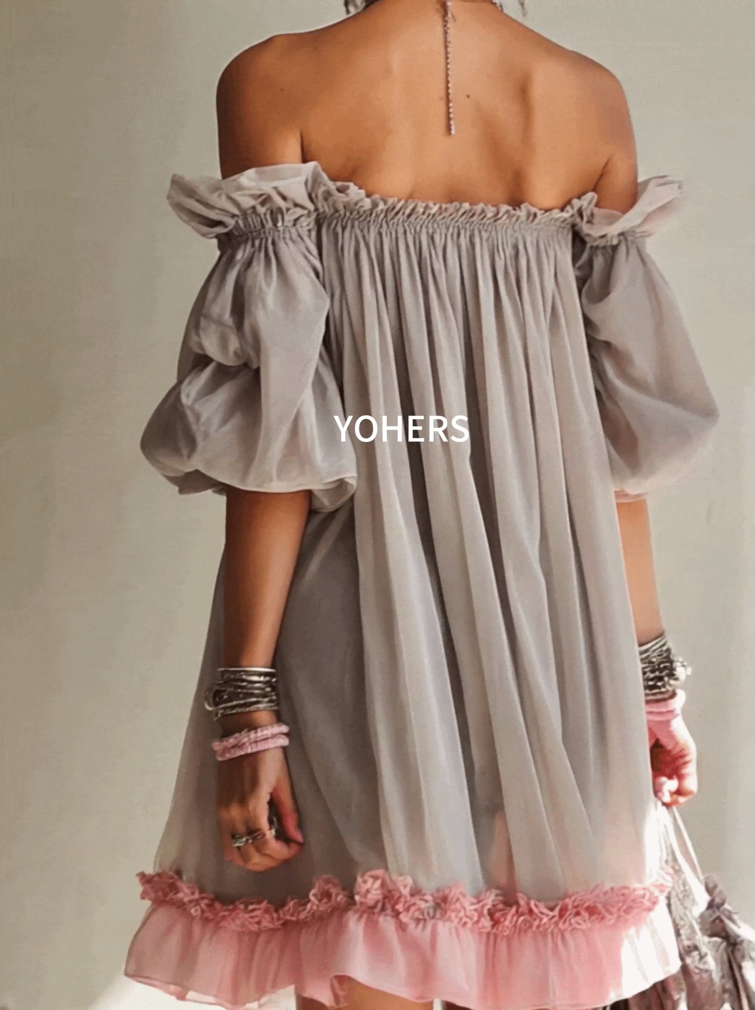 sachin and babi light blue dress & Other Stories Floaty Chiffon Strappy Mini Dress With Off Shoulder in Pink