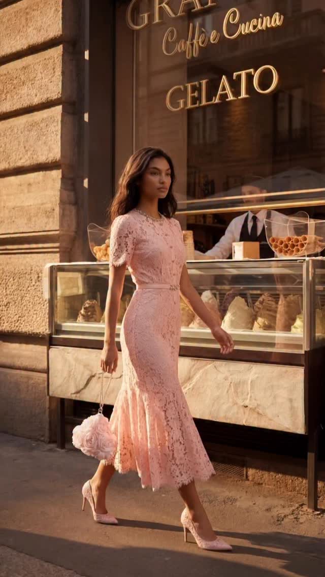 Consider this my formal petition to wear blush pink lace while eating gelato every single day. I am completely obsessed with this breathtaking midi dress. , The intricate floral lace overlay and 