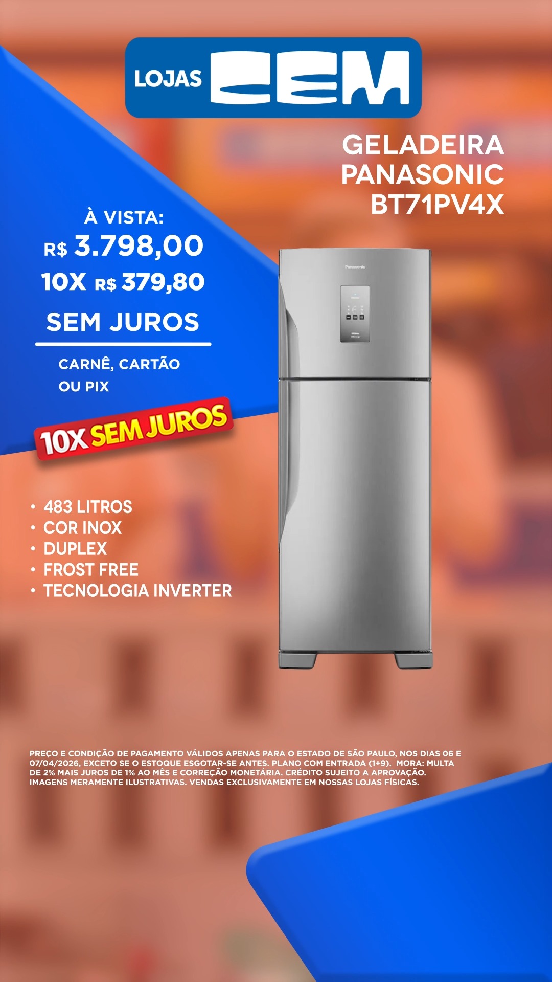 Econômica e supermoderna, a Geladeira Panasonic BT71PV4X tem