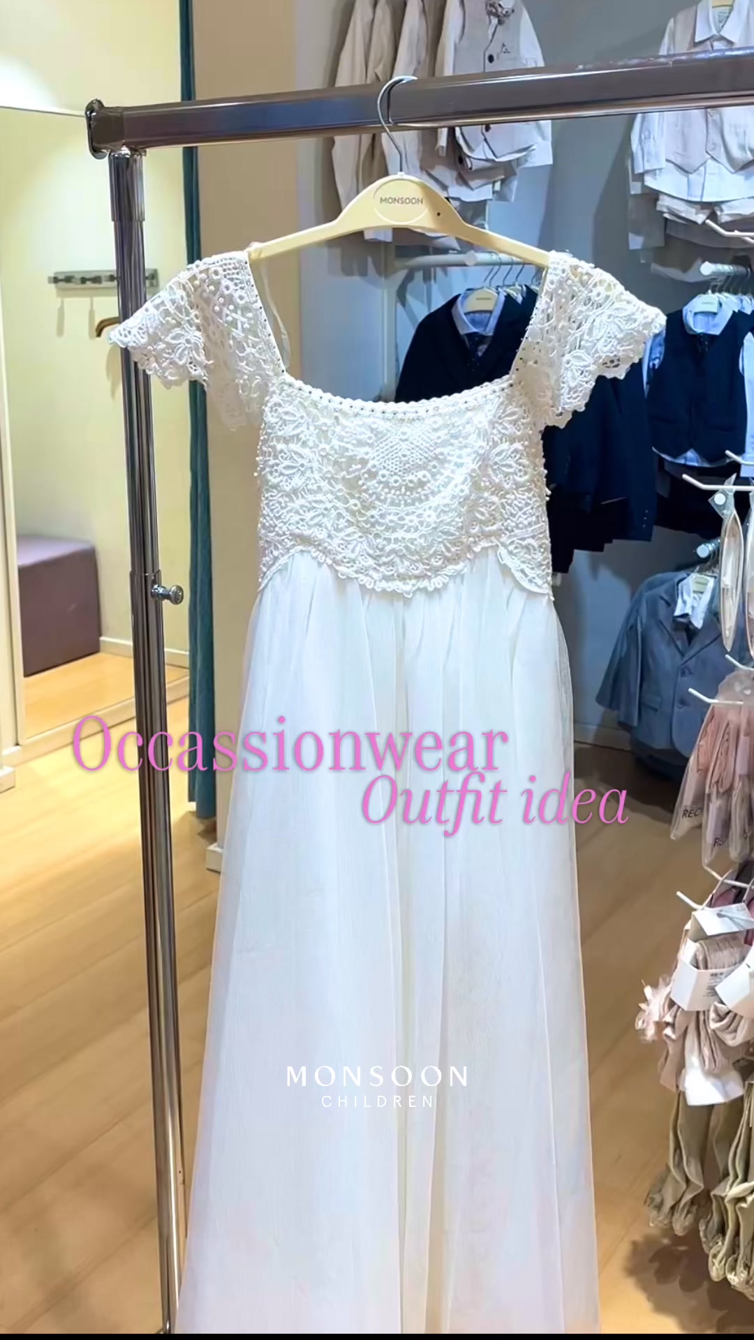 monsoon estella dress ivory A little occasionwear magic, beautifully styled✨, A delicate look for girls who are ready to celebrate, with thoughtful details perfect for weddings, Communions, Christenings and special family Ulla x Helen Frankenthaler