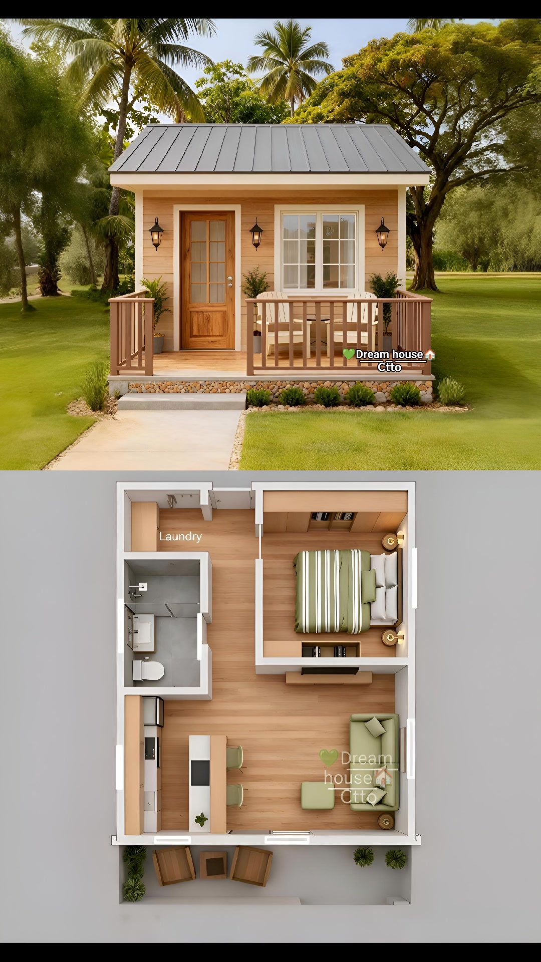 🌿 A warm and inviting small home design featuring natural wood finishes ...