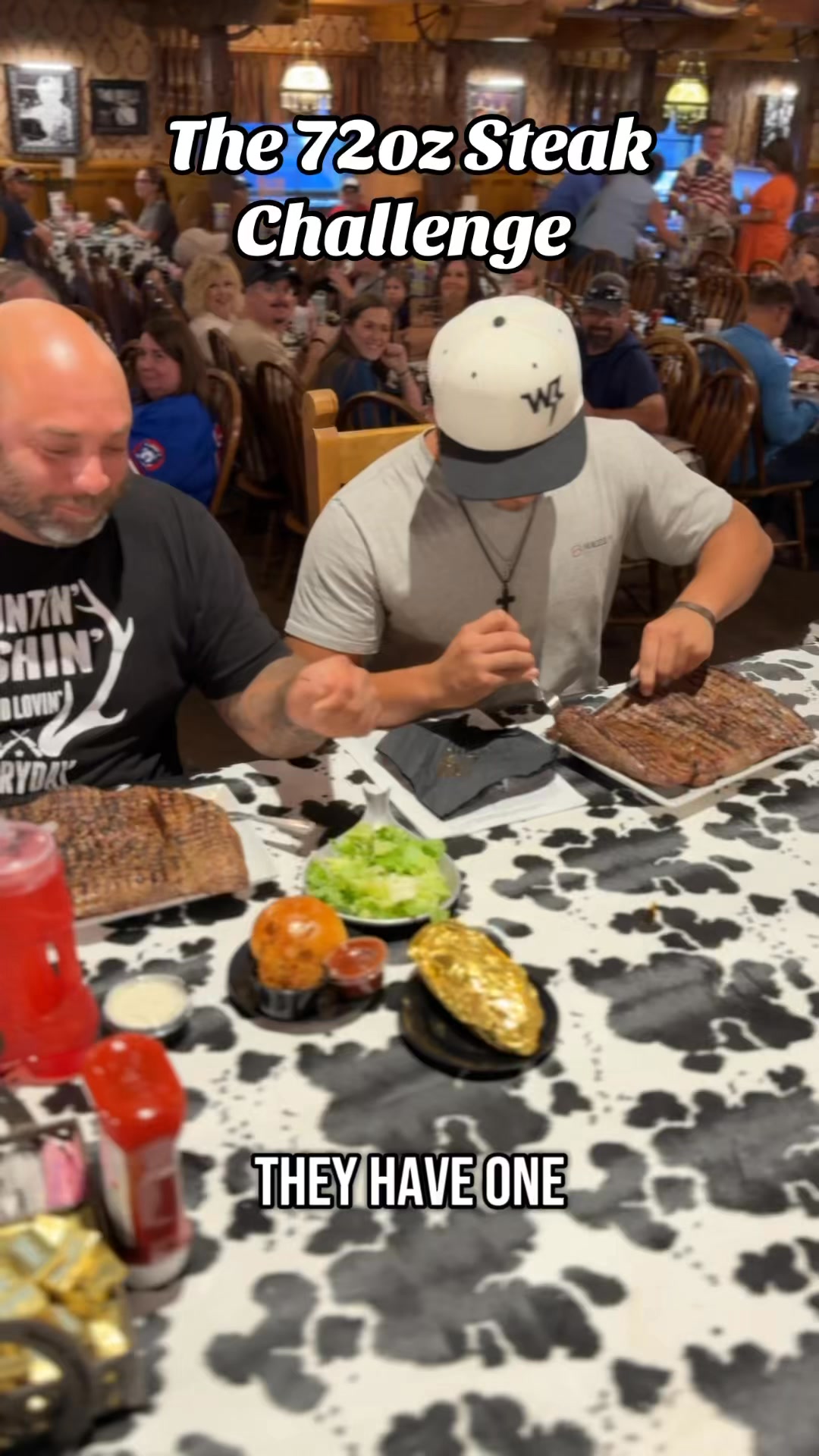 Father and son take on the 72oz steak at The Big Texan Steak Ranch ...