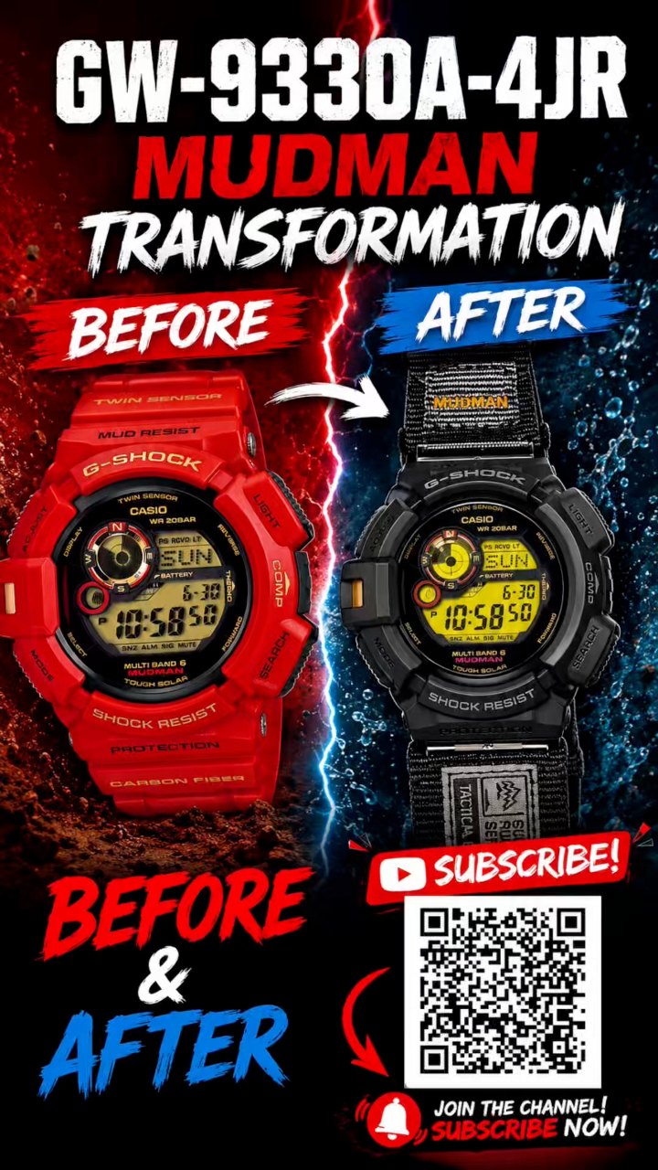 GW-9330A-4JR Mudman Before & After | Red Resin to Tactical Strap