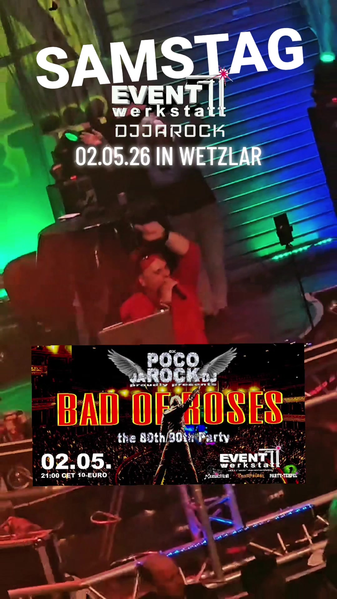 Die Mega Bed of Roses Party im Poco-Musik-Style mit DJ Jarock findet exklusiv in der Eventwerkstatt Wetzlar statt. Dich erwartet eine unvergessliche Nacht mit den besten Hits