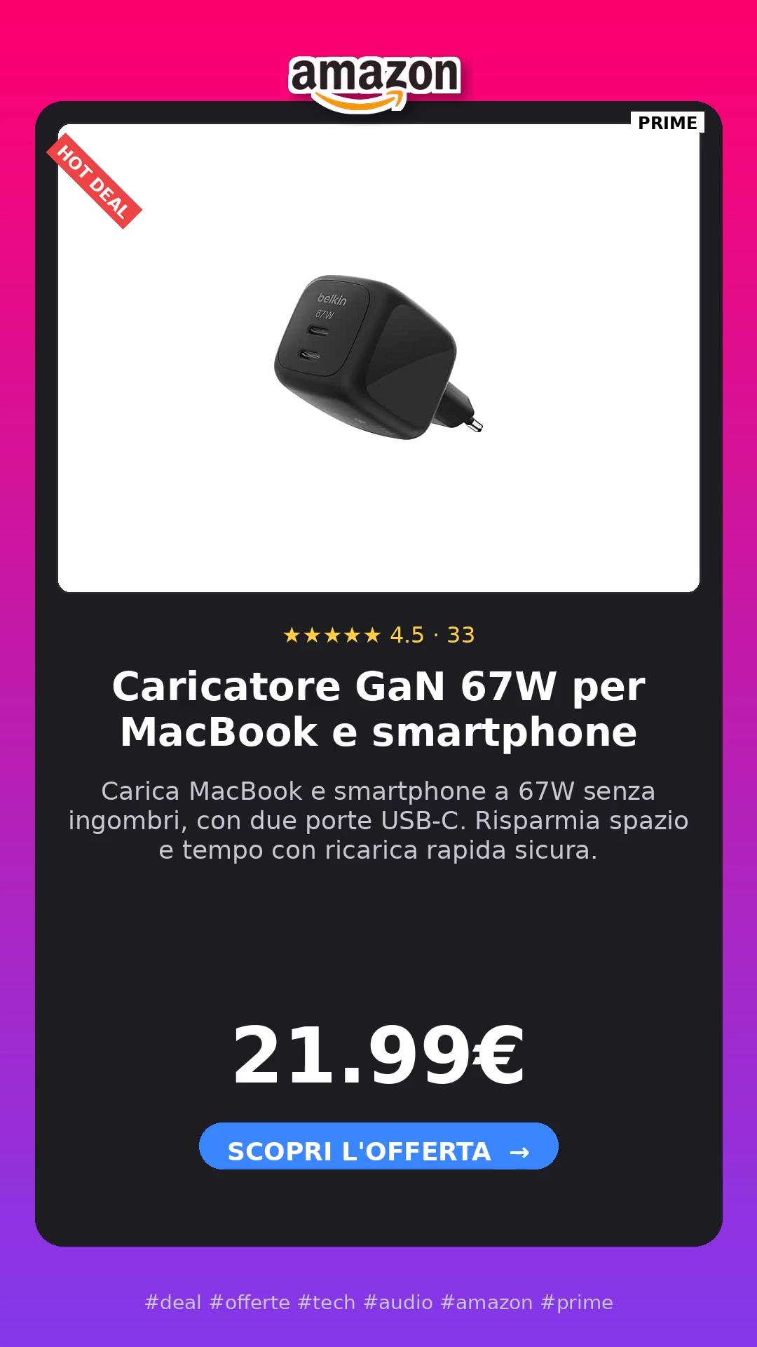 Caricatore gan 65w con cavo retrattile recensione
