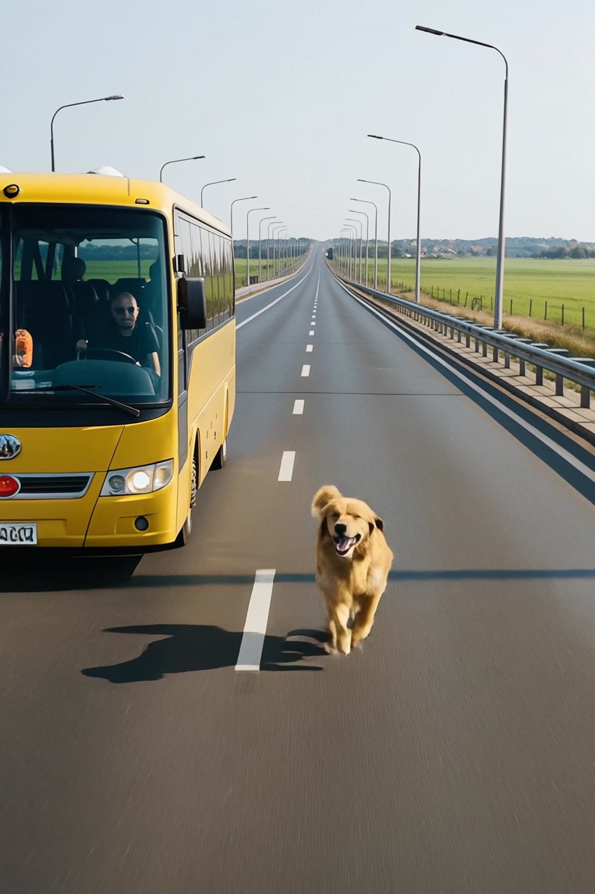 De bus reed zijn gebruikelijke route toen er plotseling uit het niets ...