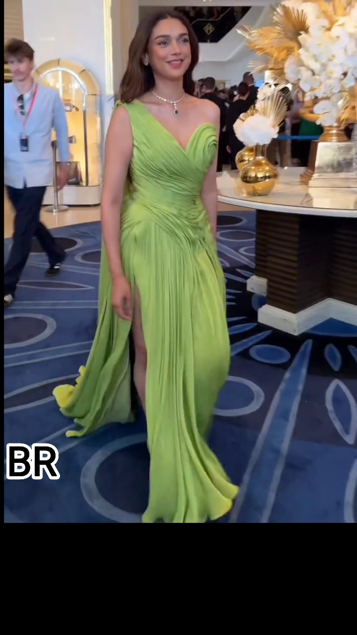 aditi rao hydari green dress is set to walk the Cannes Film Festival red carpet in a neon gown featuring a sculptural bodice and a diamond necklace, #reels #everyone #cannes #faishion #cannesfilmfestival aditi rao hydari as anarkali in taj