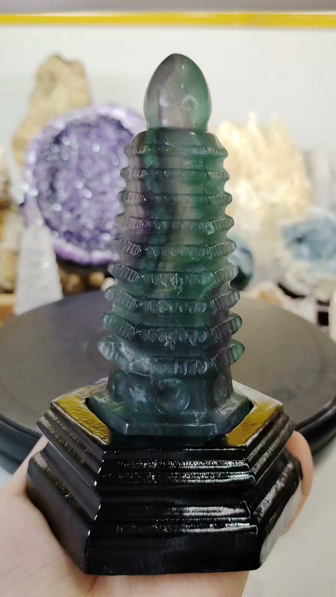 FCT02) 天然优质莹石水晶文昌塔摆件Natural High Grade Fluorite