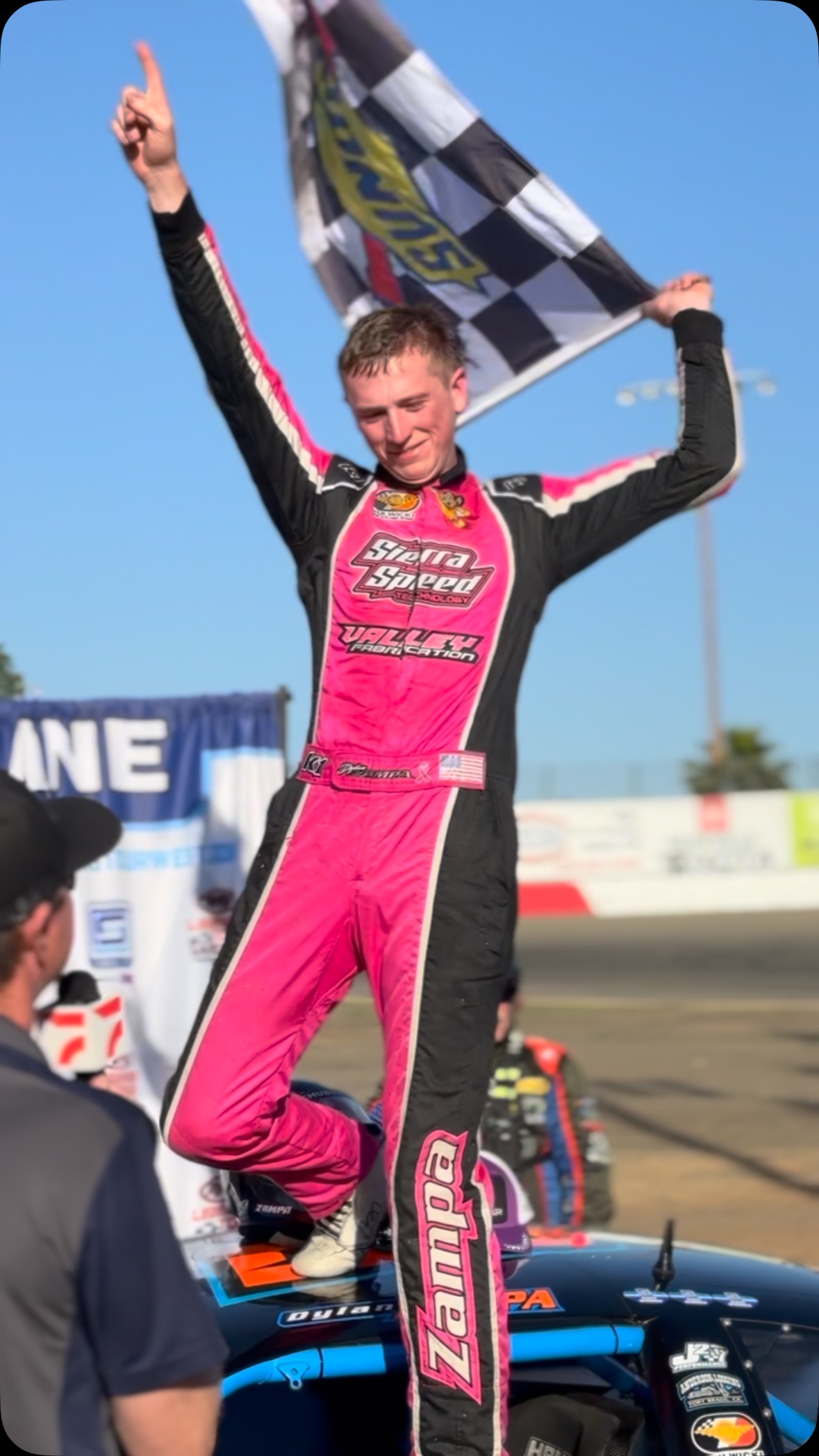 First the pole, now the checkers! Dylan Zampa gets it done during the ...