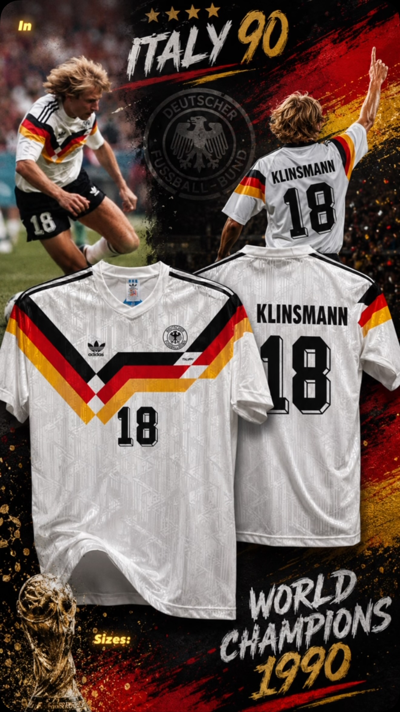 KLINSMANN 18 Germany 1990 Home Retro Vintage Jersey 🇩🇪🏆 In