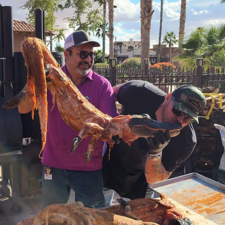 Getting the last few cooks before we compete. Cooking with Captain Ron ...