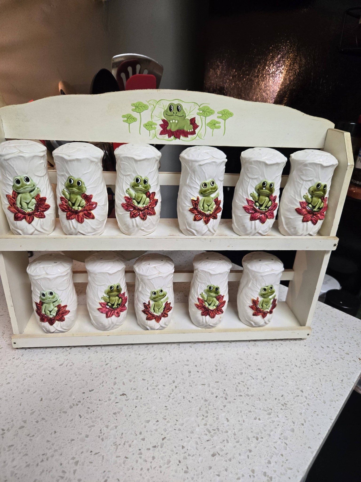 1976 Sears Neil the Frog spice set with rack. Includes rack, 11