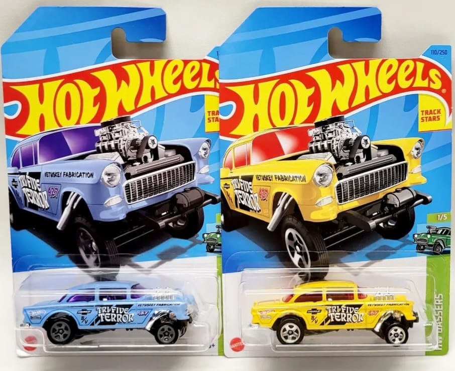 The Hot Wheels 2026 Thrill Climbers '55 Chevy Bel Air Gasser Gold