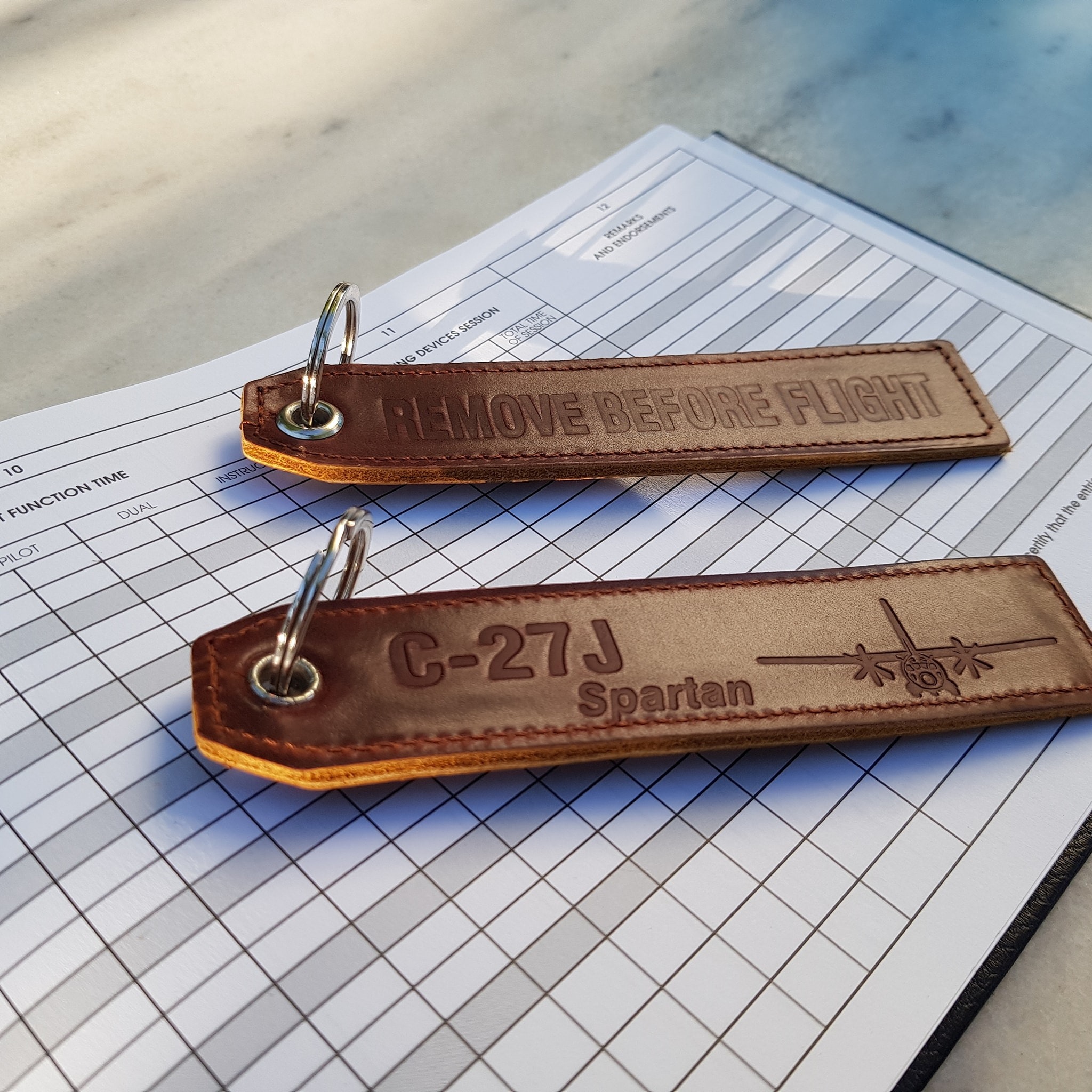 Remove Before Flight leather key rings