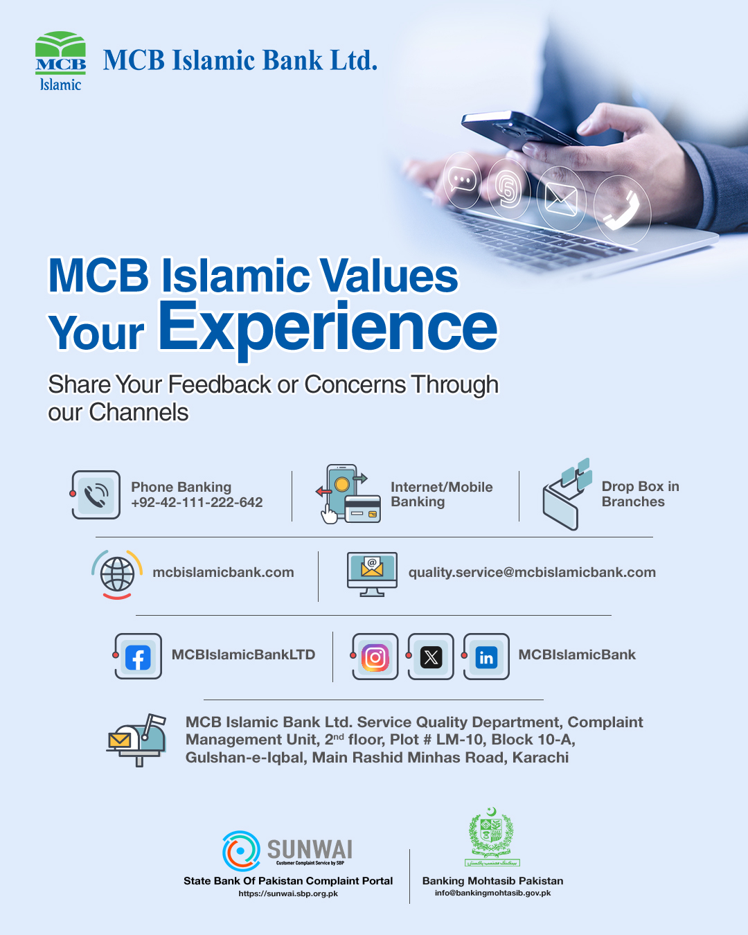 MCB - We, at MCB Islamic Bank, value your precious feedback and are ...